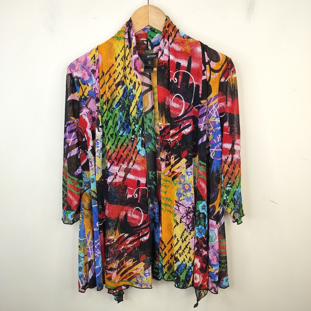 Ali Miles Art to Wear Cardigan Floral Mixed Pattern Open Front